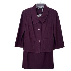 St. John Womens Old Money Knit Skirt Suit 12 Plum Blazer Skirt Luxury Classic